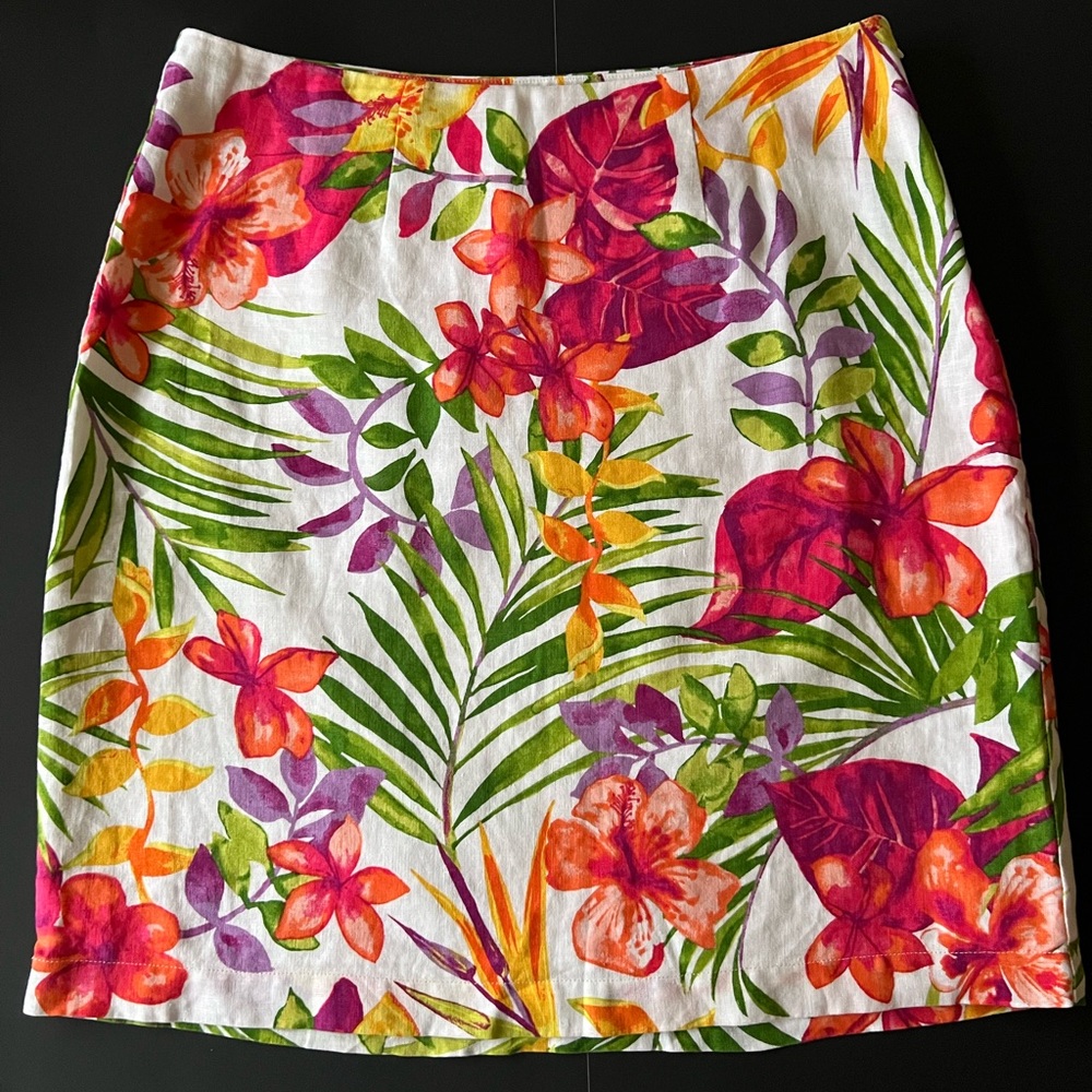 Tommy Bahama Linen Tropical Print Skirt size 0 Floral Palm 100% Linen